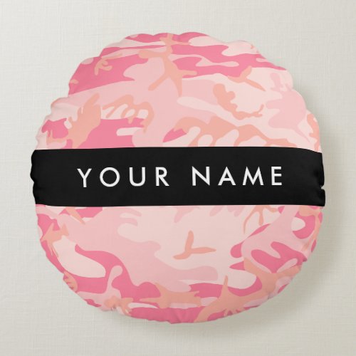 Pink Camouflage Pattern Your name Personalize Round Pillow