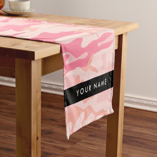 Pink Camouflage Pattern, Your name, Personalize Short Table Runner (In Situ)
