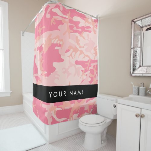 Pink Camouflage Pattern Your name Personalize Shower Curtain