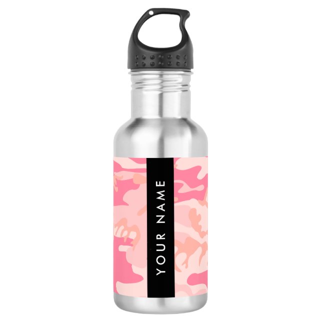 Pink Camouflage Pattern, Your name, Personalize Stainless Steel Water Bottle (Front)