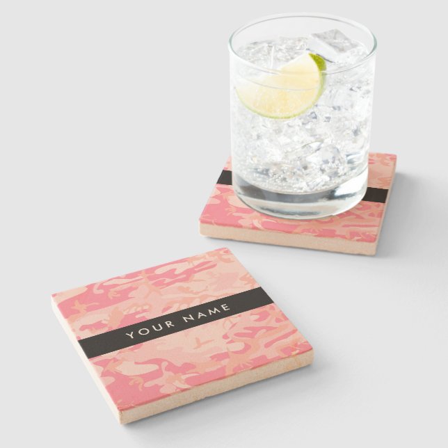 Pink Camouflage Pattern, Your name, Personalize Stone Coaster (Side)