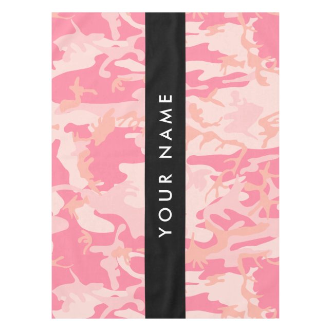 Pink Camouflage Pattern, Your name, Personalize Tablecloth (Front)