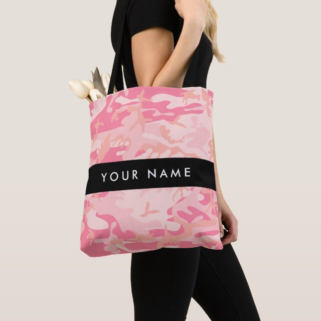Pink Camouflage Pattern, Your name, Personalize Tote Bag (Close Up)