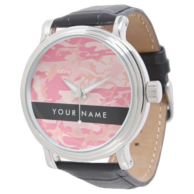 Pink Camouflage Pattern, Your name, Personalize Watch (Angled)