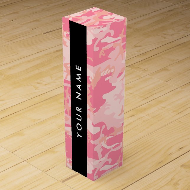 Pink Camouflage Pattern, Your name, Personalize Wine Box (Front)