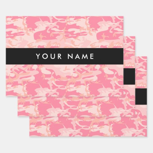 Pink Camouflage Pattern Your name Personalize Wrapping Paper Sheets