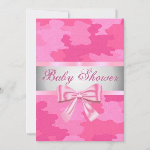 Pink Camouflage Pink Bow Baby Shower Invitation