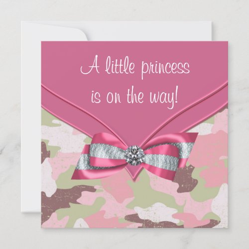 Pink Camouflage Princess Baby Shower Invitation