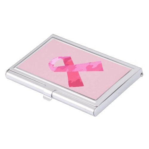 Pink Camouflage Ribbon Business Card Holder