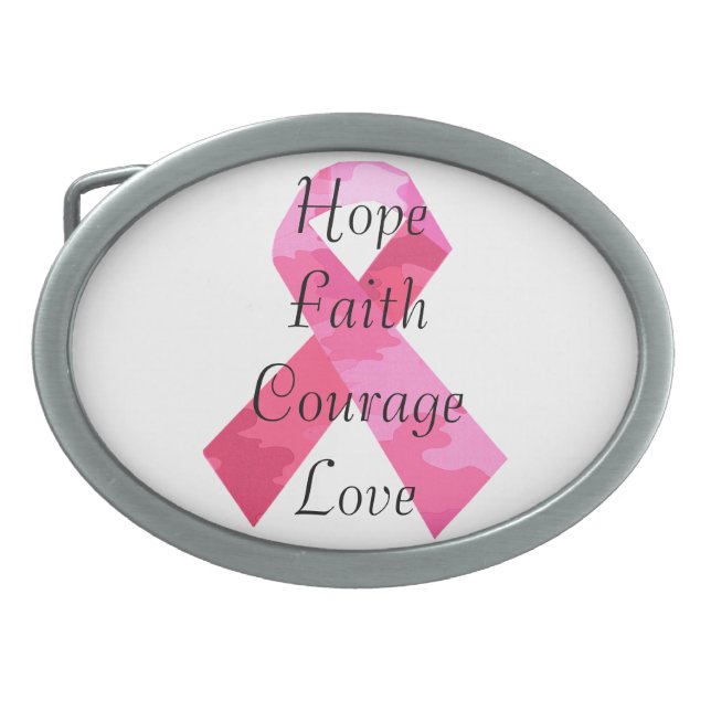 Pink Camouflage Ribbon Faith Belt Buckle (Front)