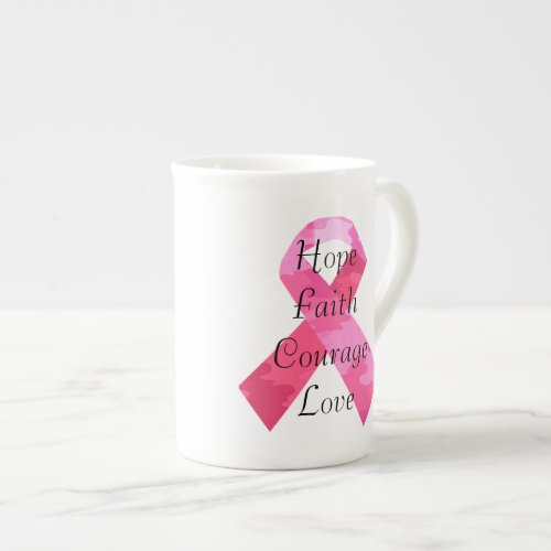 Pink Camouflage Ribbon Faith Bone China Mug