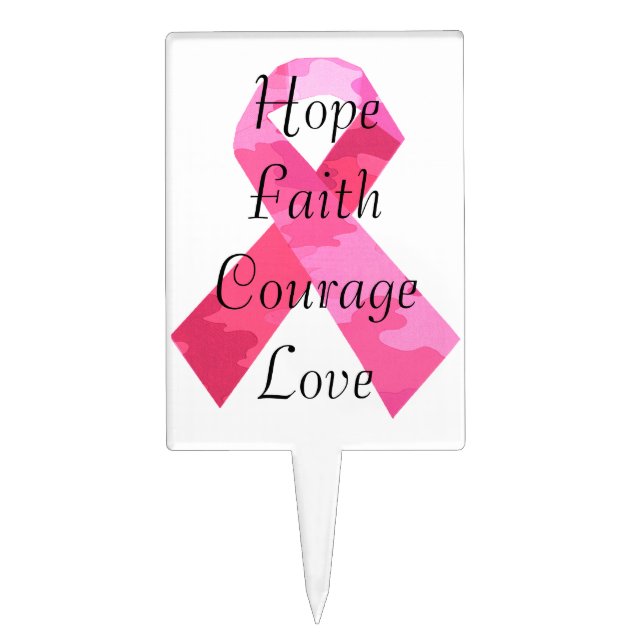 Pink Camouflage Ribbon Faith Cake Pick (Front)
