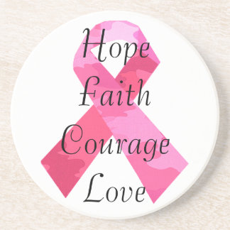 Pink Camouflage Ribbon Faith Coaster