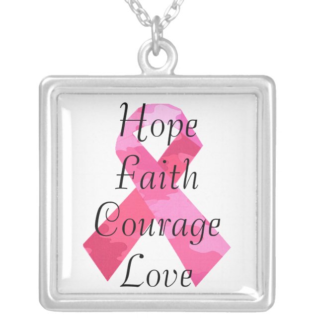 Pink Camouflage Ribbon Faith Necklace (Front)