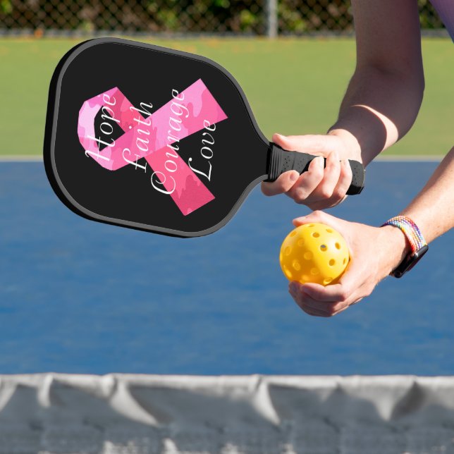 Pink Camouflage Ribbon Faith Pickleball Paddle (Insitu)