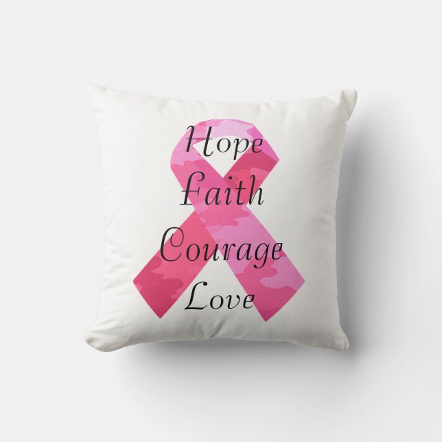 Pink Camouflage Ribbon Faith Throw Pillow (Front)