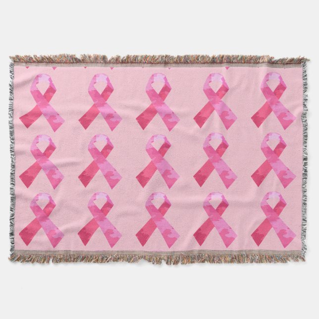 Pink Camouflage Ribbon Throw Blanket (Front)