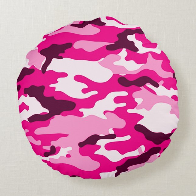 Pink Camouflage Round Pillow (Back)