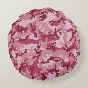Pink camouflage round pillow