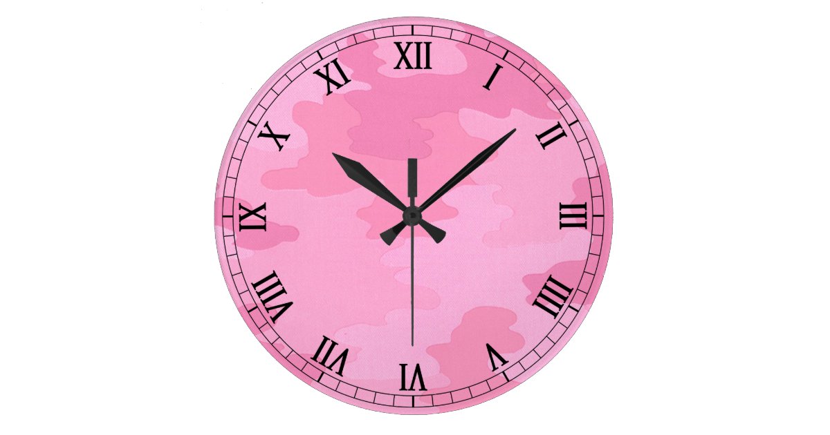 Pink Camouflage Round Roman Numerals Clock | Zazzle.com