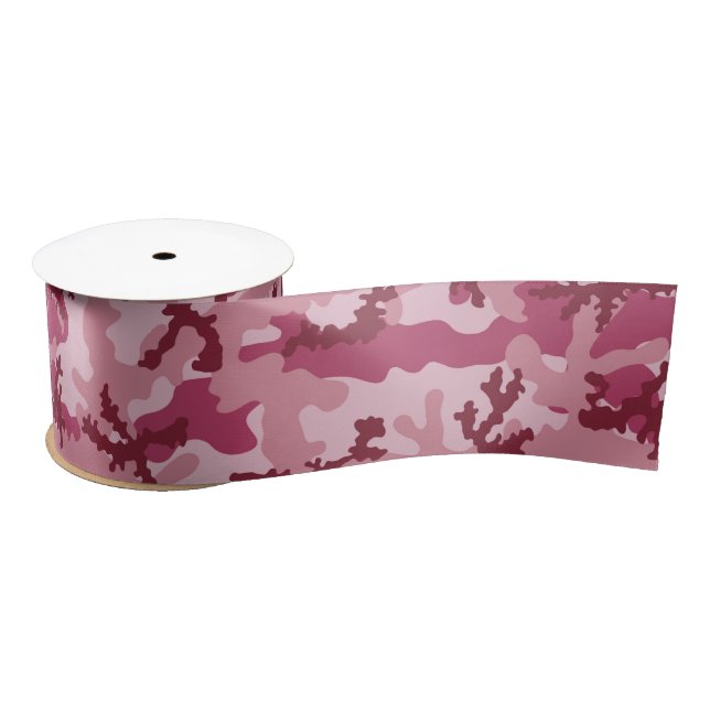 Pink camouflage satin ribbon (Spool)