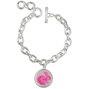 Pink Camouflage Silhouette Bunny Charm Bracelet