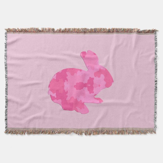 Pink Camouflage Silhouette Bunny Throw Blanket (Front)