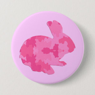 Pink Camouflage Silhouette Easter Bunny Button