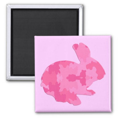 Pink Camouflage Silhouette Easter Bunny Magnet
