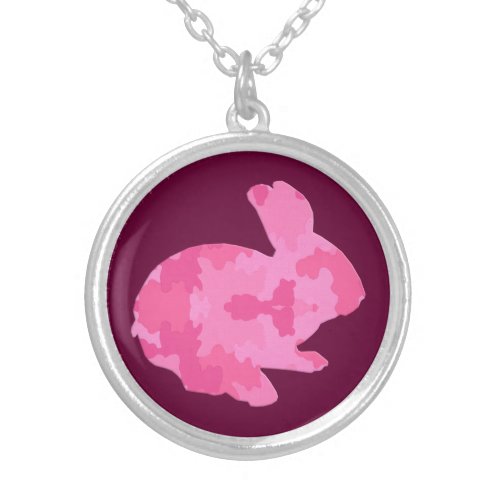 Pink Camouflage Silhouette Easter Bunny Necklace