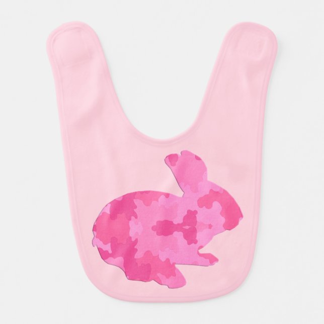 Pink Camouflage Silhouette Rabbit Baby Bib (Front)