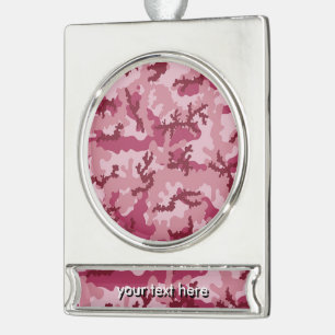 Pink camouflage silver plated banner ornament