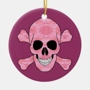 Pink Camouflage Skull And Crossbone Round Ornament
