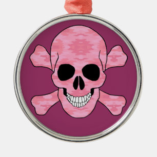 Pink Camouflage Skull And Crossbone Round Ornament