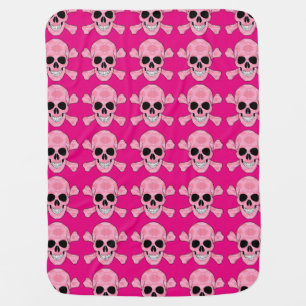 Pink Camouflage Skull And Crossbones Baby Blanket