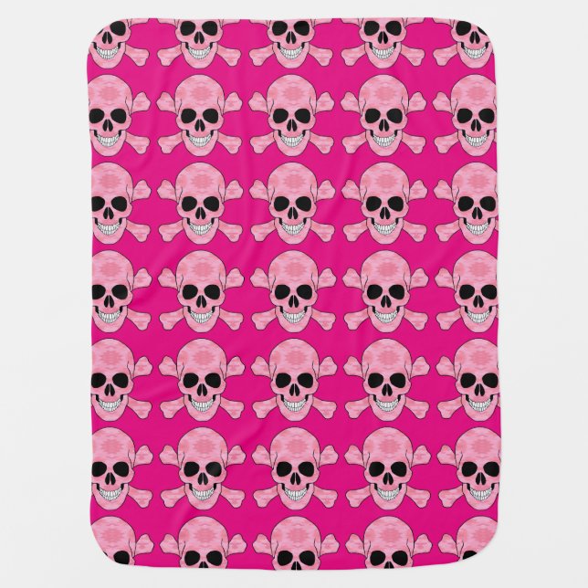 Pink Camouflage Skull And Crossbones Baby Blanket (Front)