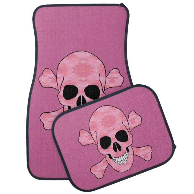 Pink Camouflage Skull And Crossbones Car Mats (Set)