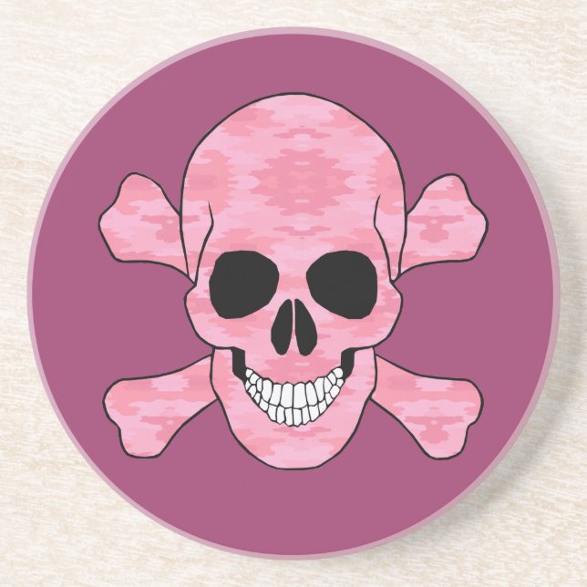 Pink Camouflage Skull And Crossbones Coaster (Front)