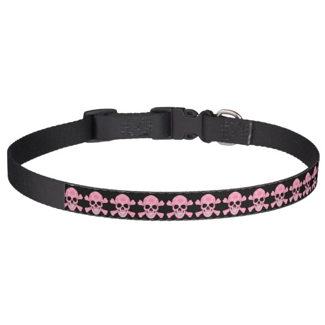 Pink Camouflage Skull And Crossbones Dog Collar (Front)