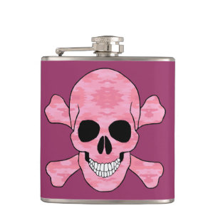 Pink Camouflage Skull And Crossbones Flask