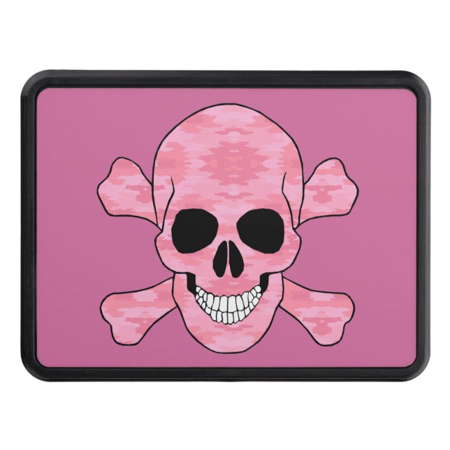 Pink Camouflage Skull And Crossbones Hitch Cover (Front)