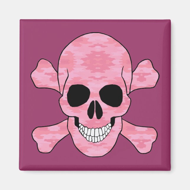Pink Camouflage Skull And Crossbones Magnet (Front)
