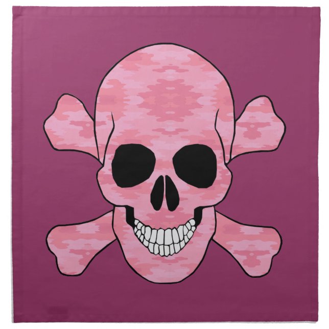 Pink Camouflage Skull And Crossbones Napkins (Front)