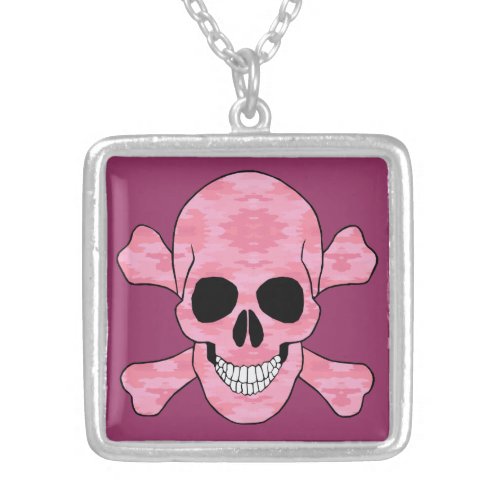 Pink Camouflage Skull And Crossbones Necklace