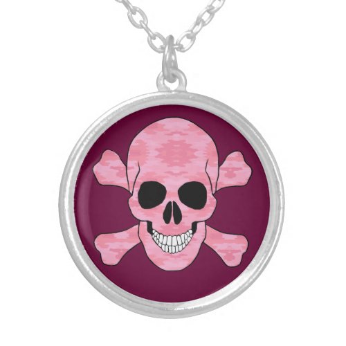 Pink Camouflage Skull And Crossbones Necklace