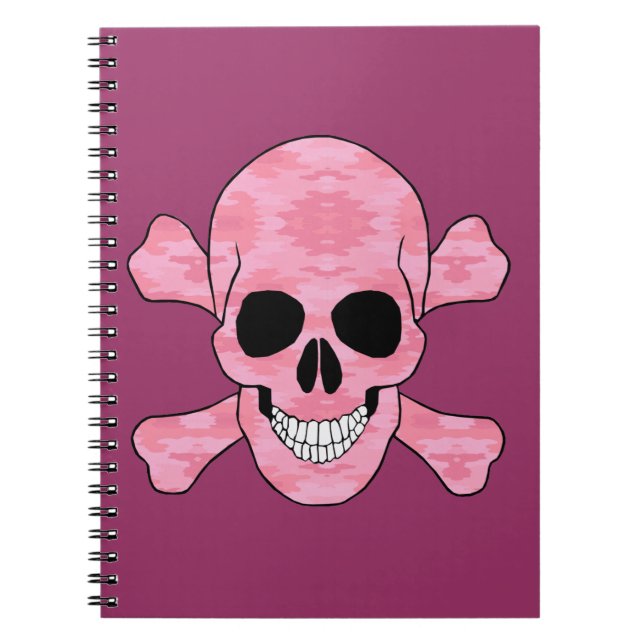 Pink Camouflage Skull And Crossbones Notebook (Front)