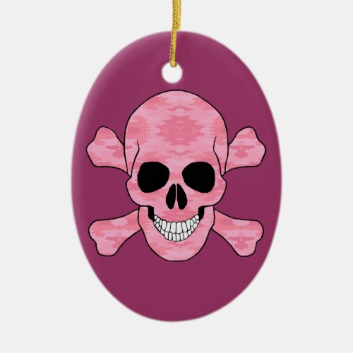 Pink Camouflage Skull And Crossbones Oval Ornament