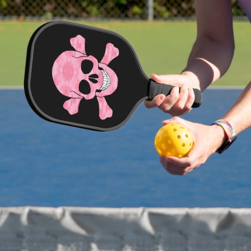 Pink Camouflage Skull And Crossbones Pickleball Paddle