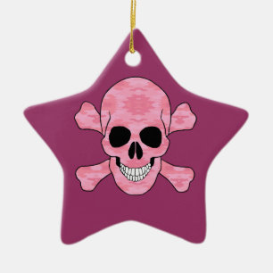 Pink Camouflage Skull And Crossbones Star Ornament