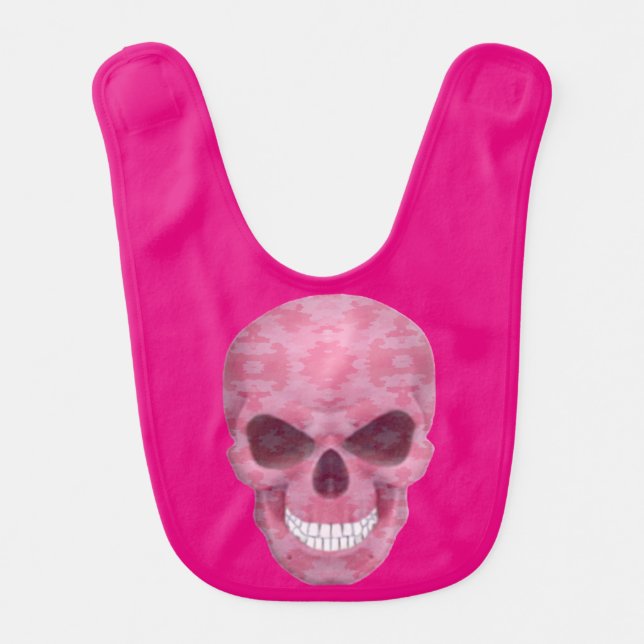 Pink Camouflage Skull Baby Bib (Front)